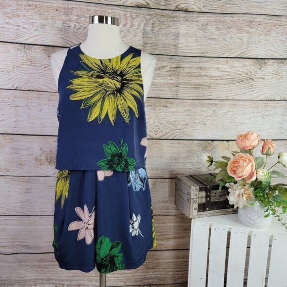 Topshop‎ Navy Floral Shelf Sleeveless Romper 6 - Picture 1 of 9